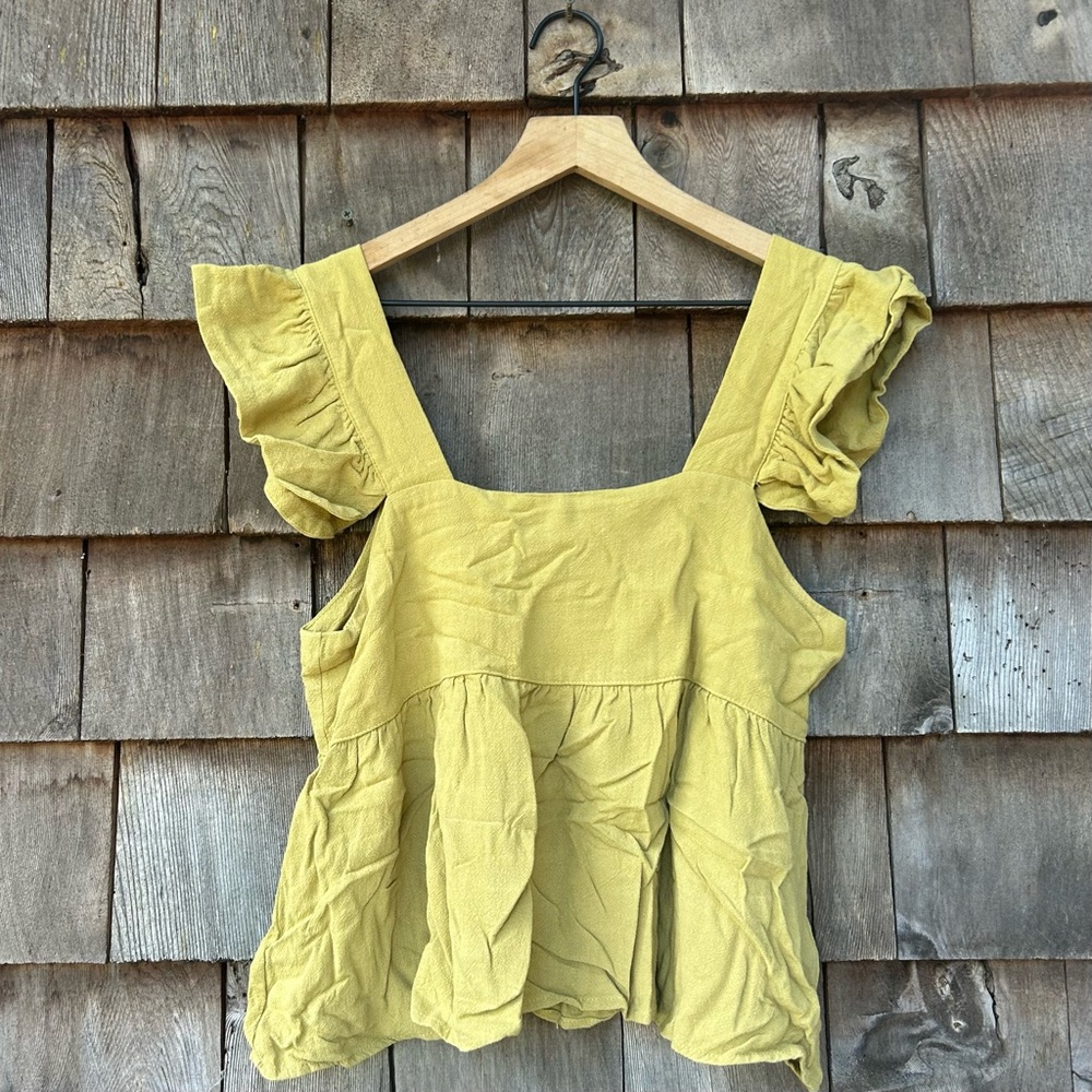 Miou Muse Yellow Green Ruffle Sleeve Women's Tank Top